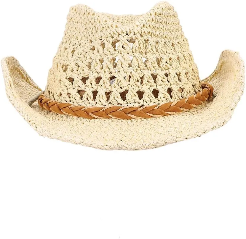 Straw Cowboy Sun Hat for Women/Kids Western Style Shapeable Country UPF 50  Cap