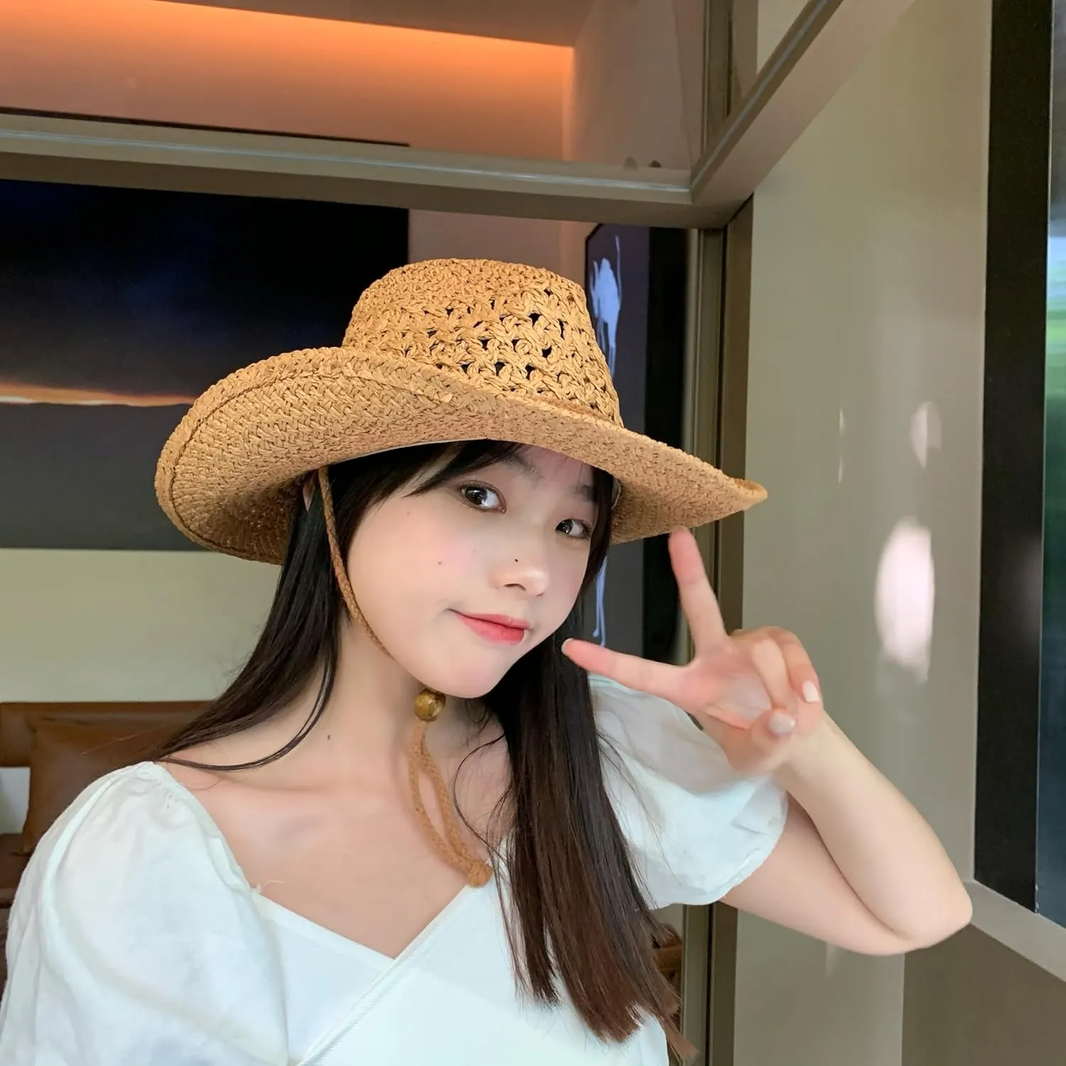 Straw Cowboy Sun Hat for Women/Kids Western Style Shapeable Country UPF 50  Cap