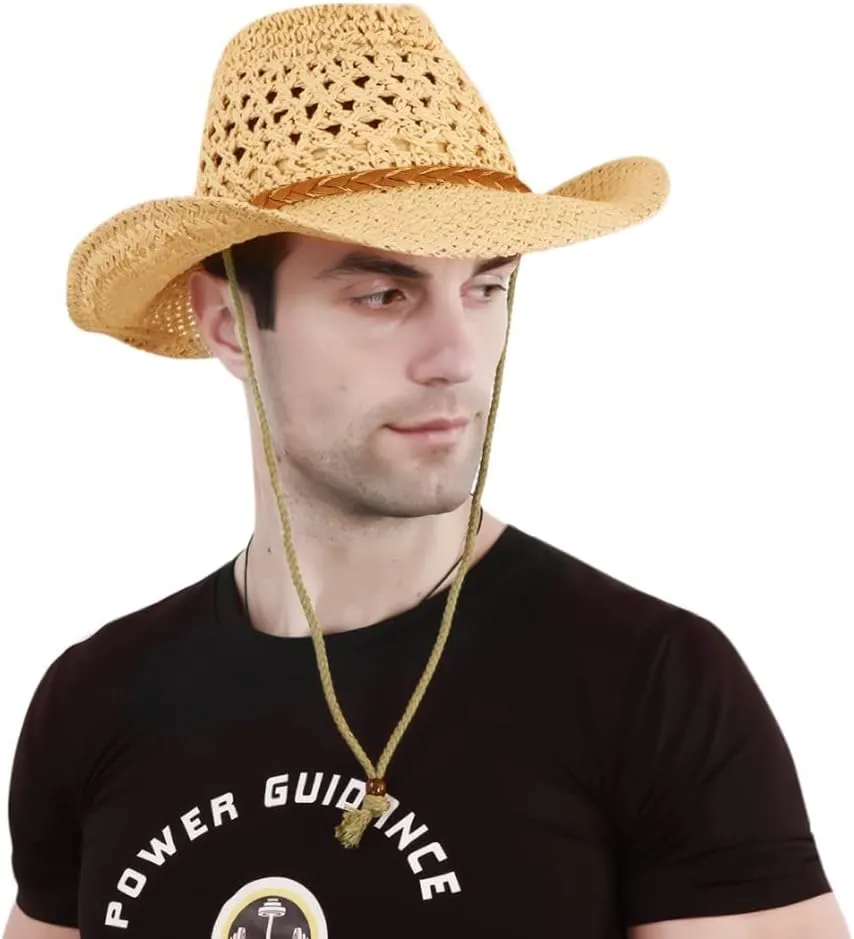 Straw Cowboy Sun Hat for Women/Kids Western Style Shapeable Country UPF 50  Cap