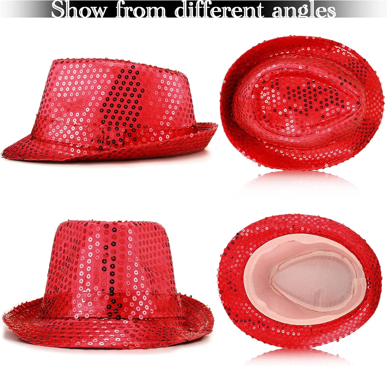 Tarpop 6 Pcs Western Sequin Hat Bling Dance Hats with Shining Sequin for Man and Women