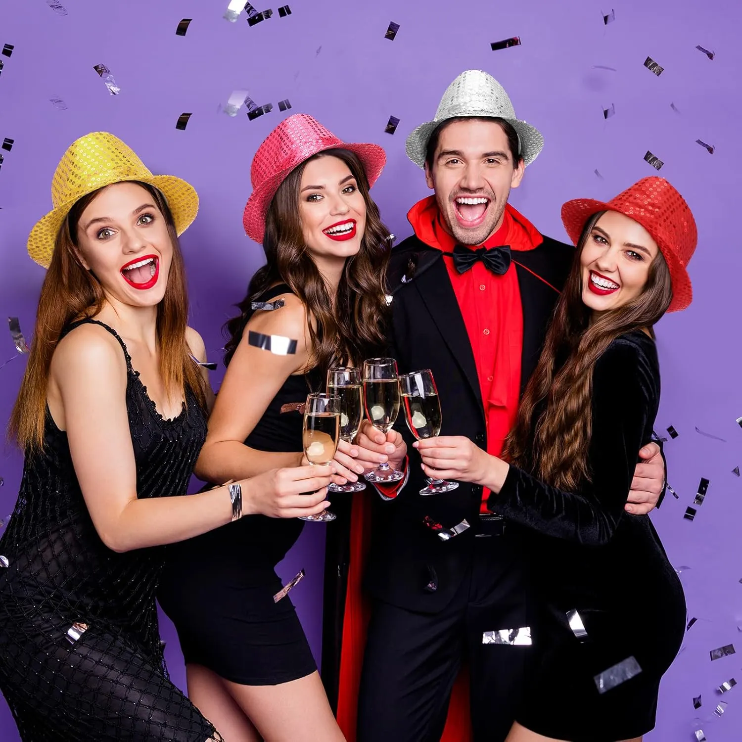 Tarpop 6 Pcs Western Sequin Hat Bling Dance Hats with Shining Sequin for Man and Women