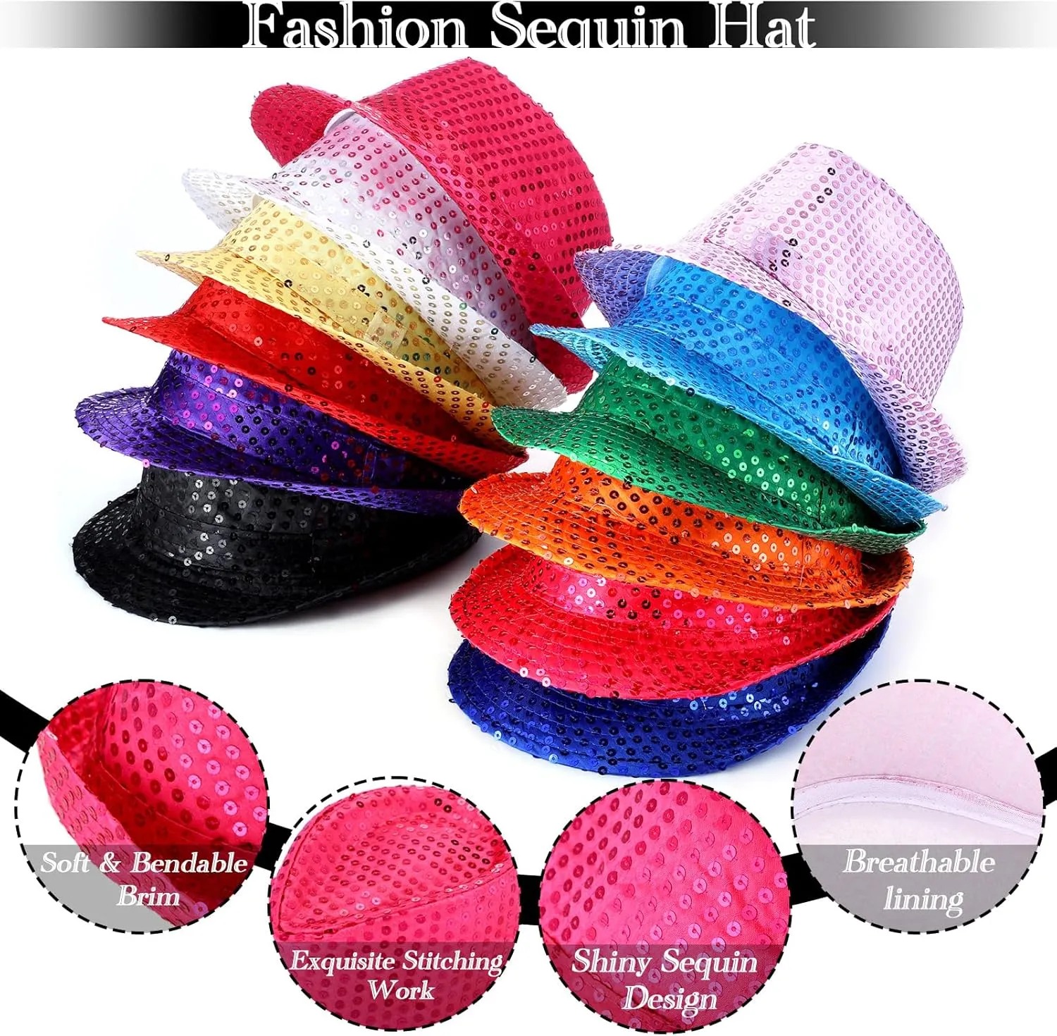 Tarpop 6 Pcs Western Sequin Hat Bling Dance Hats with Shining Sequin for Man and Women