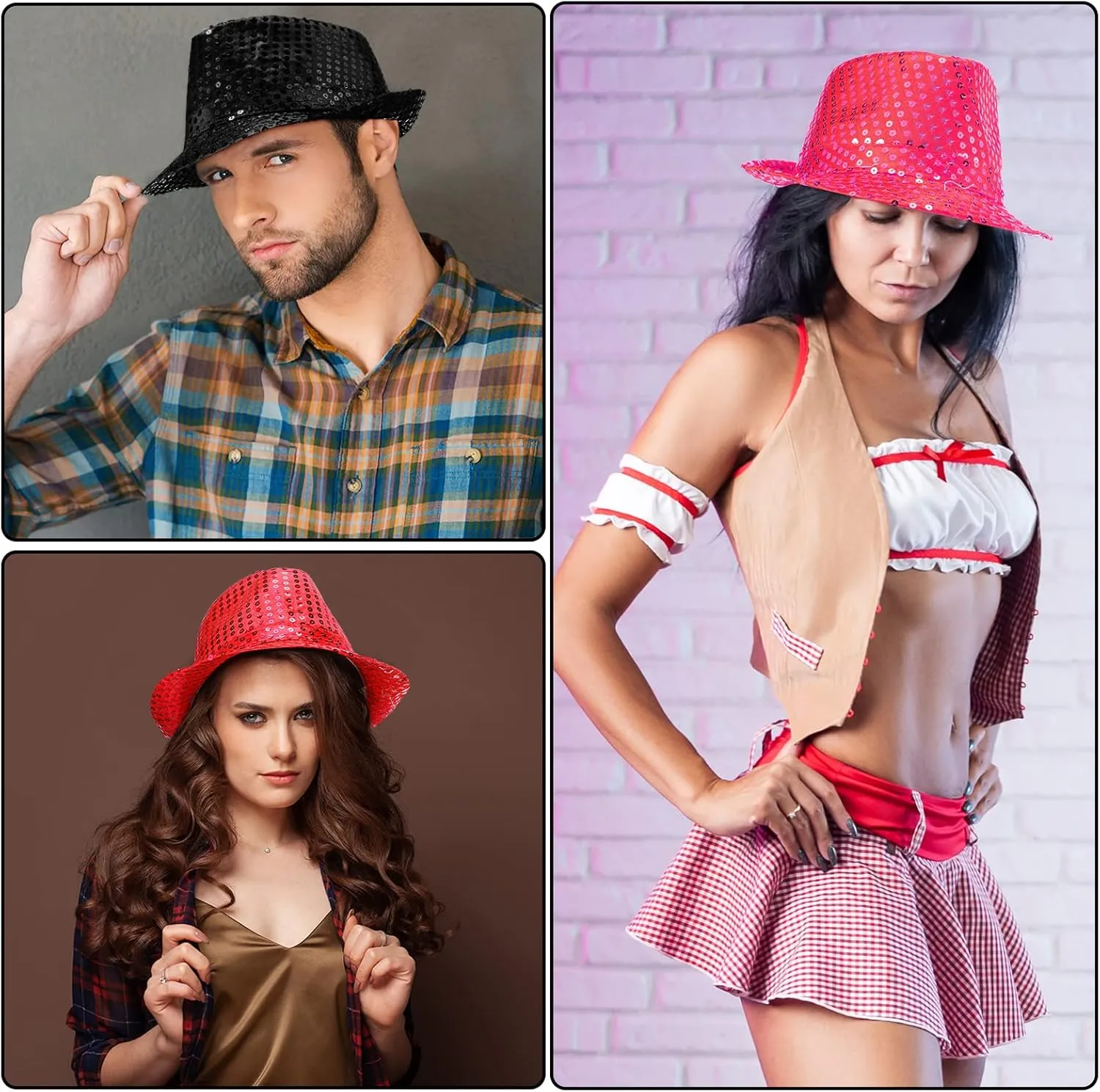 Tarpop 6 Pcs Western Sequin Hat Bling Dance Hats with Shining Sequin for Man and Women