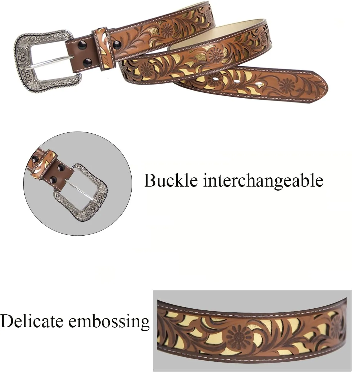 TOPACC Western Belts for Women Men Cowgirl Cowboy Country Belts with Buckles for Jeans Pants Rodeo