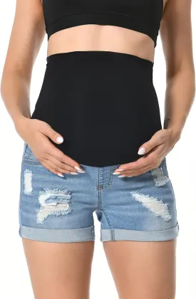 V VOCNI Maternity Denim Shorts Women's Summer High Waist Distressed Cuffed Hem Casual Denim Jeans Short