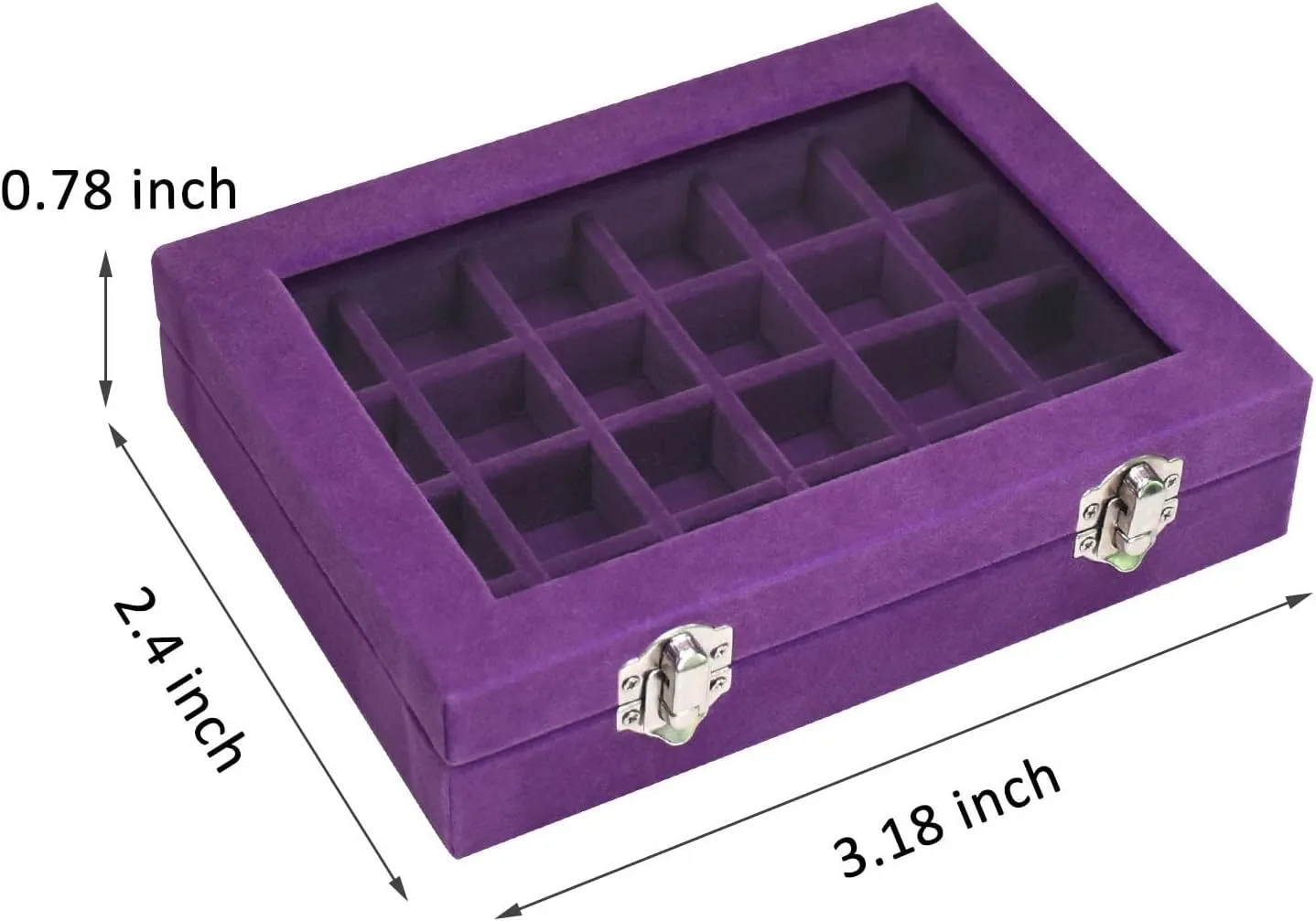Velvet Jewelry Box 24 Grid Jewelry Ring Display Organiser Box Tray Holder Earrings Storage Case for Girls Wife Mom Women (Purple)