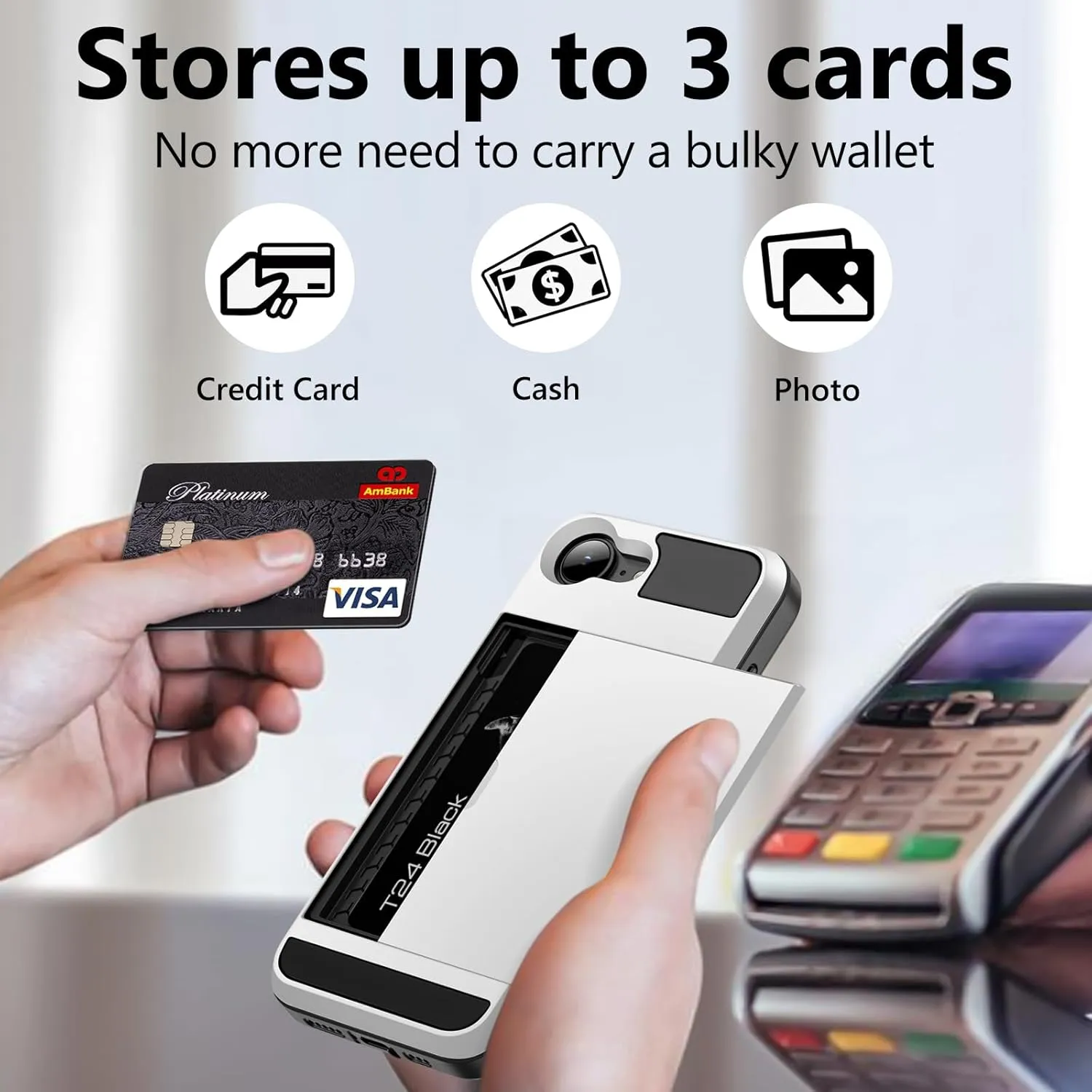 Vofolen for iPhone 16e Case with Card Holder Dual Layer Heavy Duty Drop Protection Hidden Sliding Card Slot Slim Wallet Phone Case for iPhone 16e for Women Men, 6.1 Inch White