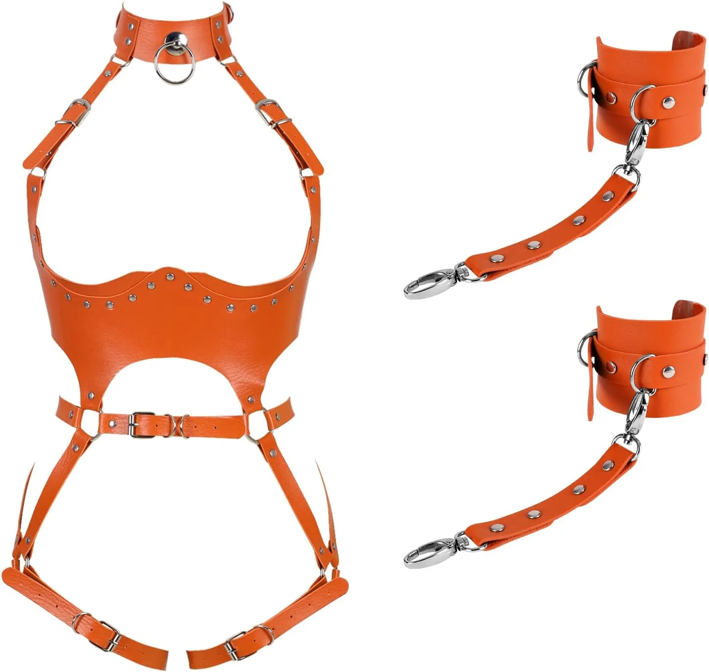 Waist Garter belt Punk Full body harness for women Photography Dance Rock Halloween Leather cage Chest strap set
