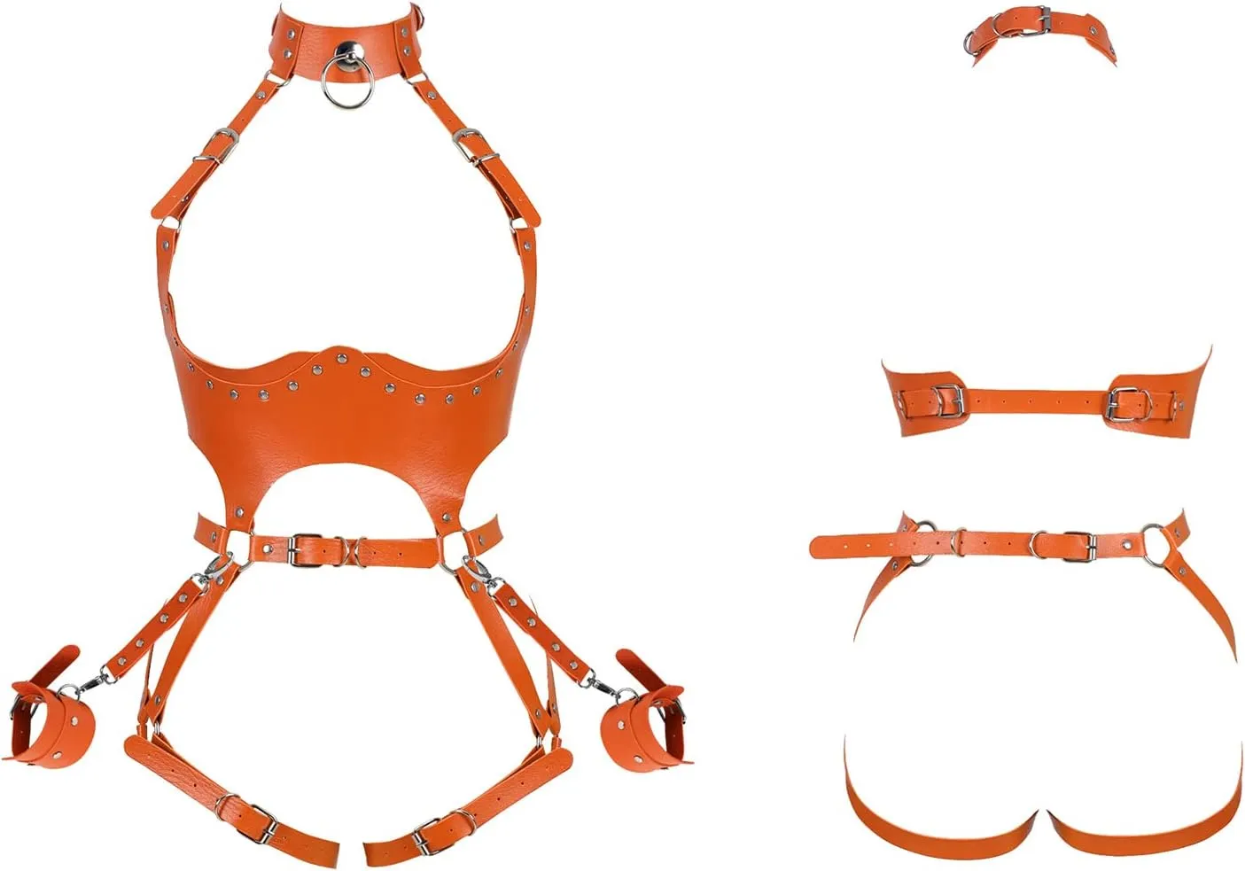 Waist Garter belt Punk Full body harness for women Photography Dance Rock Halloween Leather cage Chest strap set