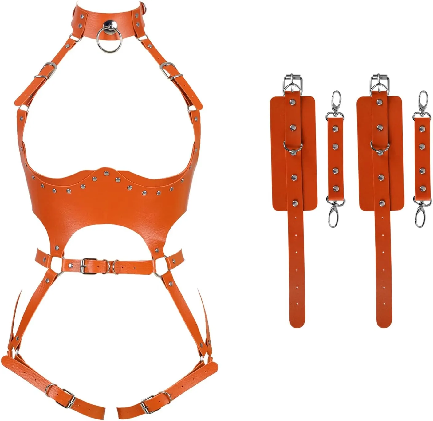 Waist Garter belt Punk Full body harness for women Photography Dance Rock Halloween Leather cage Chest strap set