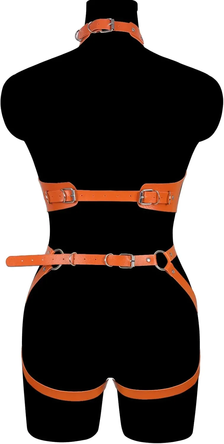 Waist Garter belt Punk Full body harness for women Photography Dance Rock Halloween Leather cage Chest strap set