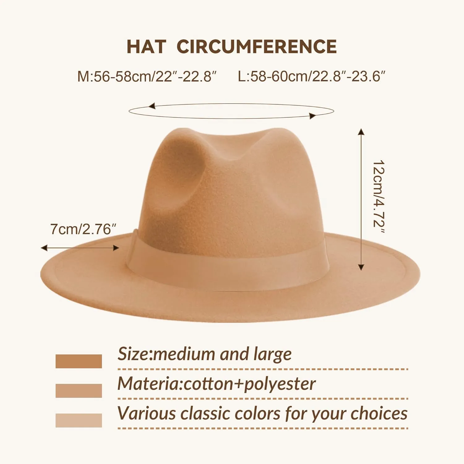 Wide Brim Fedora Hats for Women & Men Classic Dress Panama Hat Adjustable Felt Hat with Band