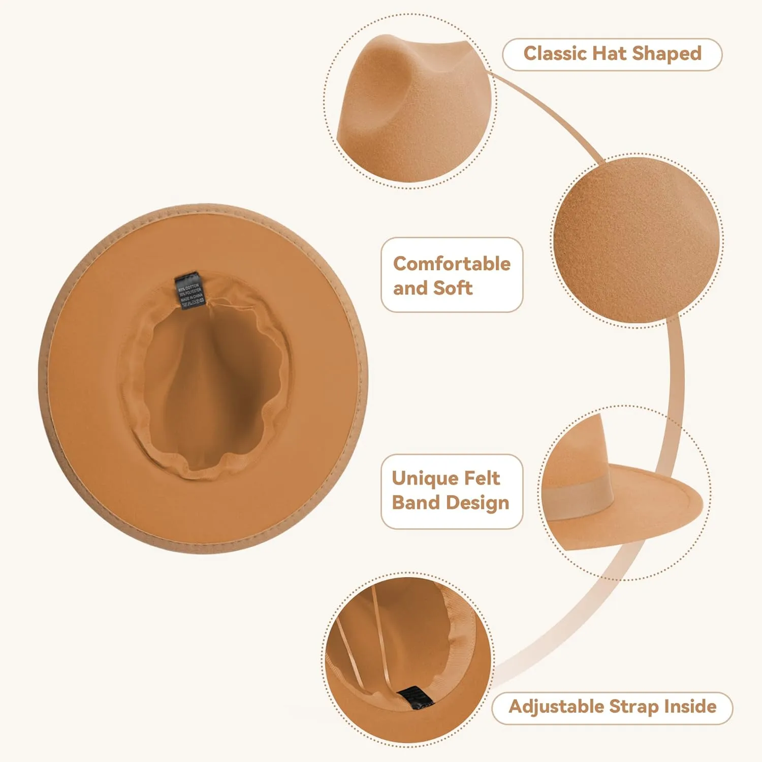 Wide Brim Fedora Hats for Women & Men Classic Dress Panama Hat Adjustable Felt Hat with Band