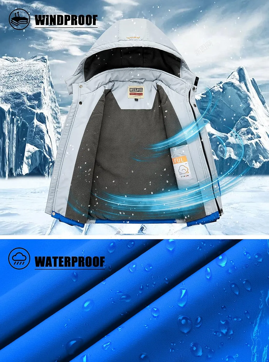 WULFUL Boy's Waterproof Ski Coat Winter Warm Snow Coat with Hood